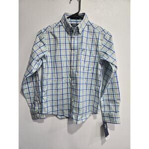 Izod Boys Long Sleeve Plaid Button Down Shirt Size M 10/12 Stretch Cotton NWT